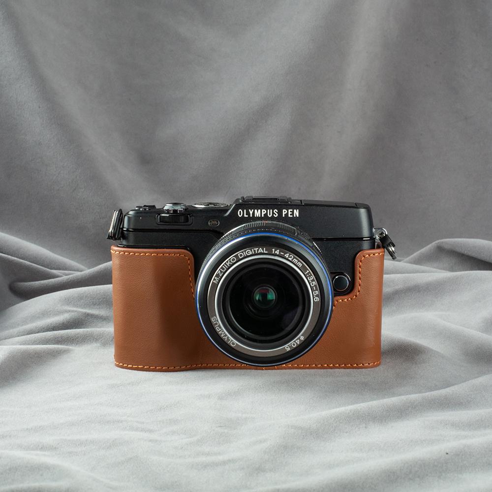 Leather Camera Bag Half Base Body Case Cover For OLYMPUS PEN E-P5 Vintage Protective Case Camera Photography Accessories