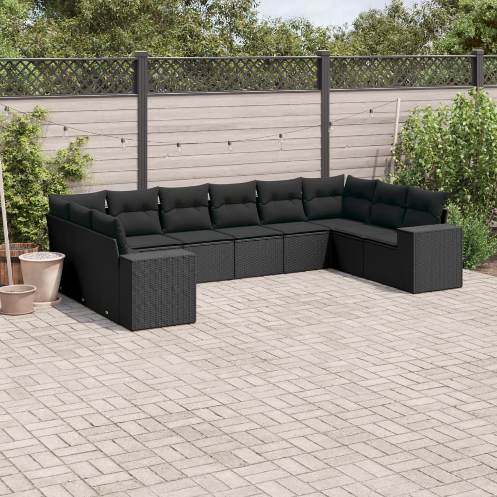 Vidaxl 10-Cz. Set da Giardino, Cuscini Rattan Nero Pe