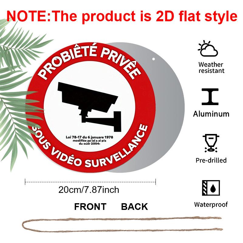 2D Flat 1pc, 8x8 in, No Video Surveillance Sign - Red & White Round Aluminum Metal Plaque with CCTV Camera Icon, Durable Wall Decor for Home, Office