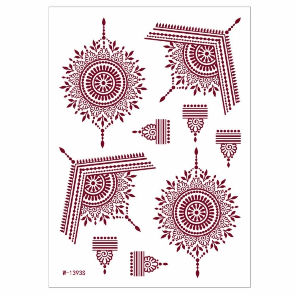 Lace Fake Tattoo Temporary Tattoo Red Mehndi Stickers Red Henna Tattoo Decals  Women/Lady