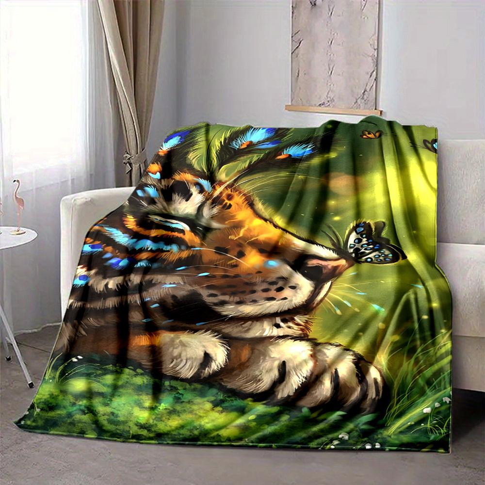 1 Stück Tiger-Schmetterlings-Design-Decke, Überwurf für Sofa, Bett, Reisen, Camping, Wohnzimmer und Bett, Bedruckte Decke mit weichem und warmem Stoff yy250918180
