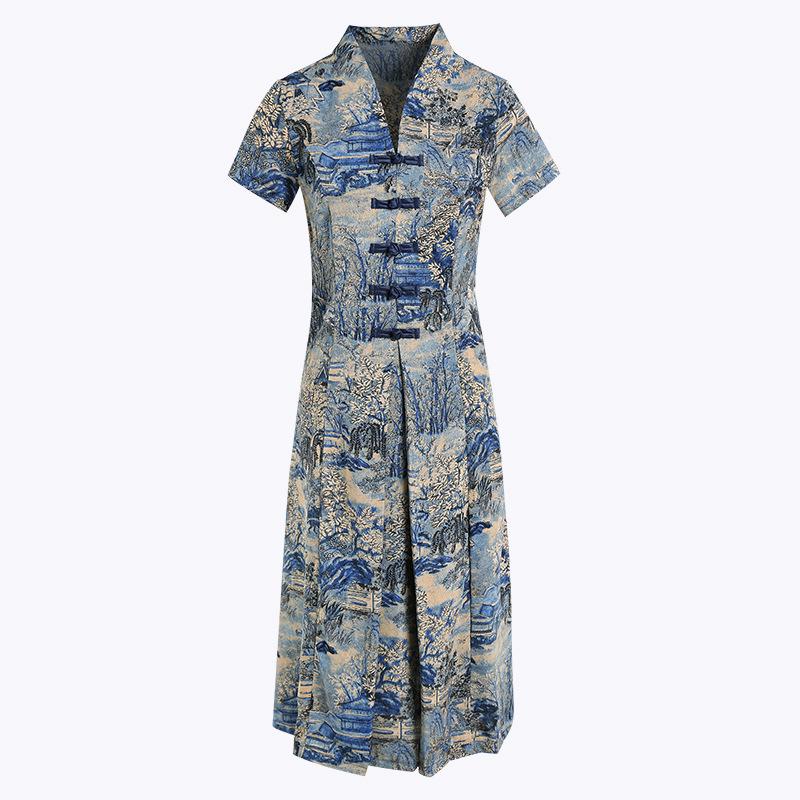 Elegant Vintage Chinese Style Silk Dress for Mature Women