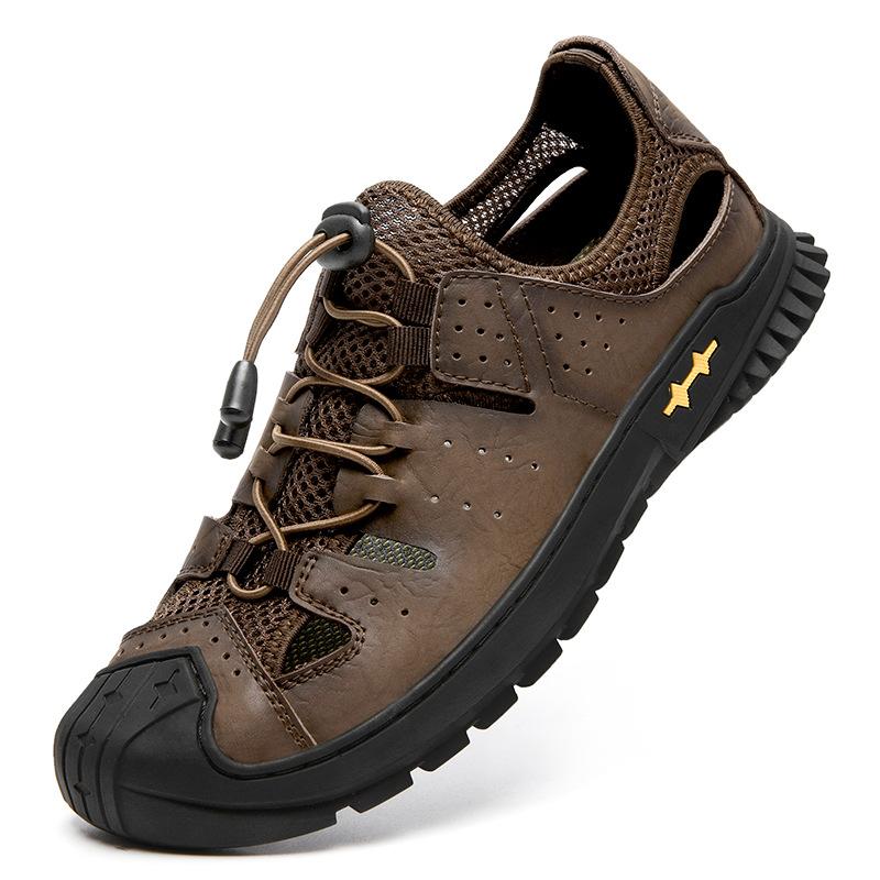 

Sandals men s 2025 new summer men s casual shoes leather bag head hollow sandals men s trendy soft-soled beach shoes men 44 темно-коричневого