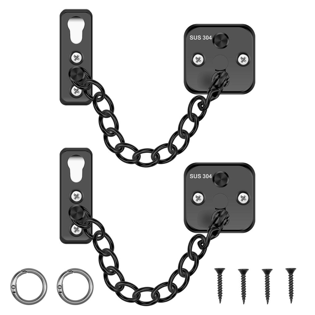 2 Pcs Door Chain Lock Stainless Steel Security Chain Guard With Adjustable Ring Anti Theft Press Lock Heavy Duty Home Door Latch