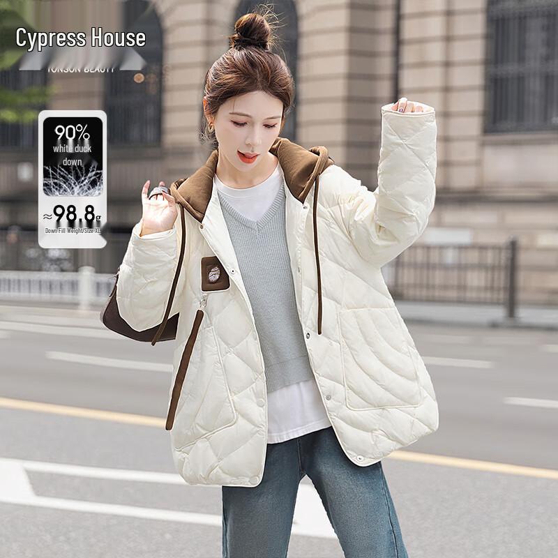 

Жіноча куртка з капюшоном та кольоровими блоками, 90% качиний пух M