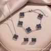 15mm Kleeblatt Anhänger Halskette Set Damen Titanstahl Hypoallergen Minimalistischer Schmuck Geschenk