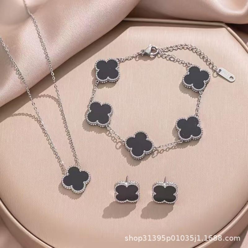 15mm Kleeblatt Anhänger Halskette Set Damen Titanstahl Hypoallergen Minimalistischer Schmuck Geschenk