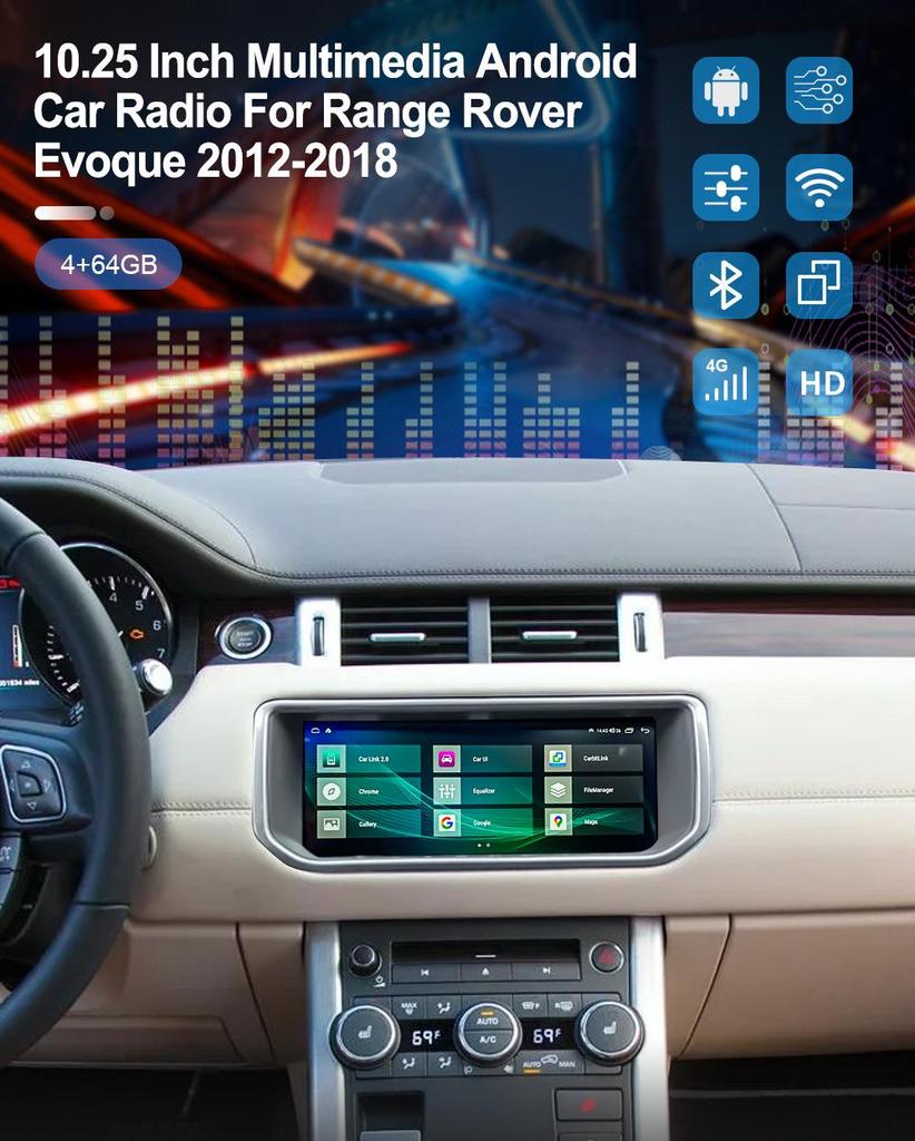 Integrated Navigation System for 2012-2018 Land Rover Range Rover Evoque, Retaining Original Style and Features.