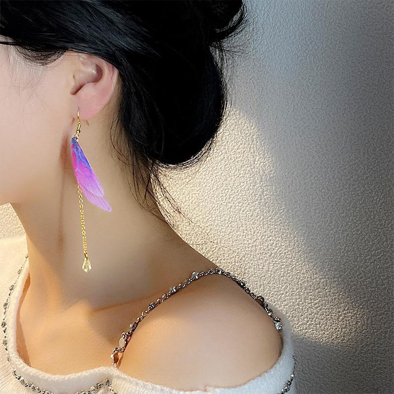 Tulle Butterfly Wings Pearl Earrings Bohemian Long Fringed Earrings Women'S Earrings Jewelry Niche