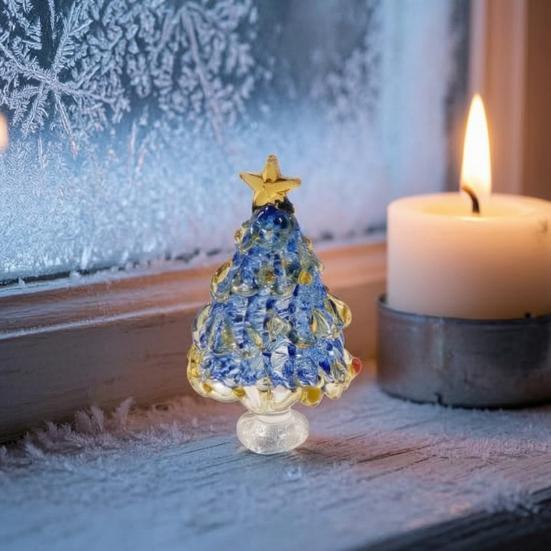 Creative Christmas Gifts for Friends Mini Tree Figurine, Handmade Colored Glaze Tabletop Ornament Unique Holiday Table Centerpiece with Star Top Xmas