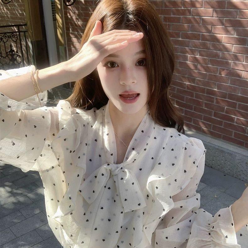 

Women s Spring Chic Polka Dot Ruffle Shirt with Tie-Up XL 118-137 lbs