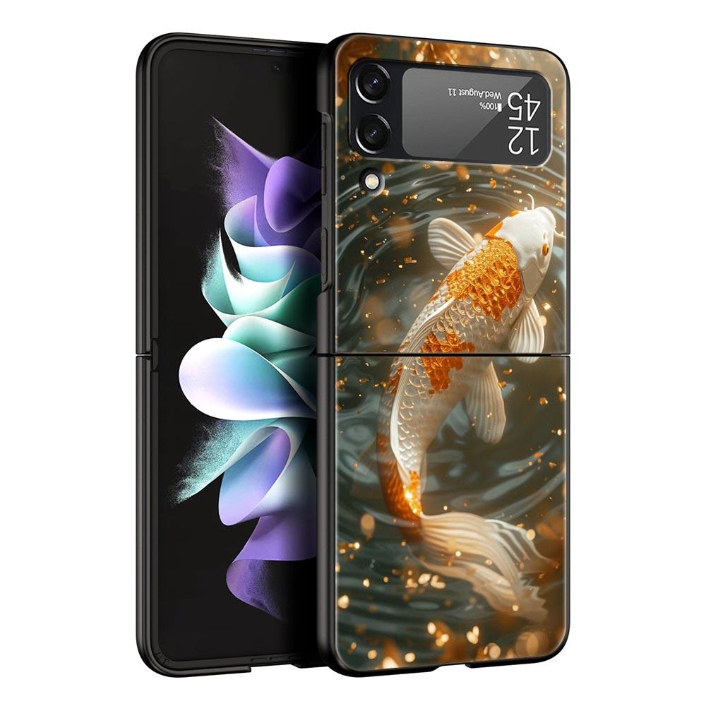 Goldfish Swimming Hard PC Phone Case For Samsung Galaxy Z Flip 7 6 5 4 Black Cover For Galaxy Z Flip 3 Foldable Shell Fundas Bag