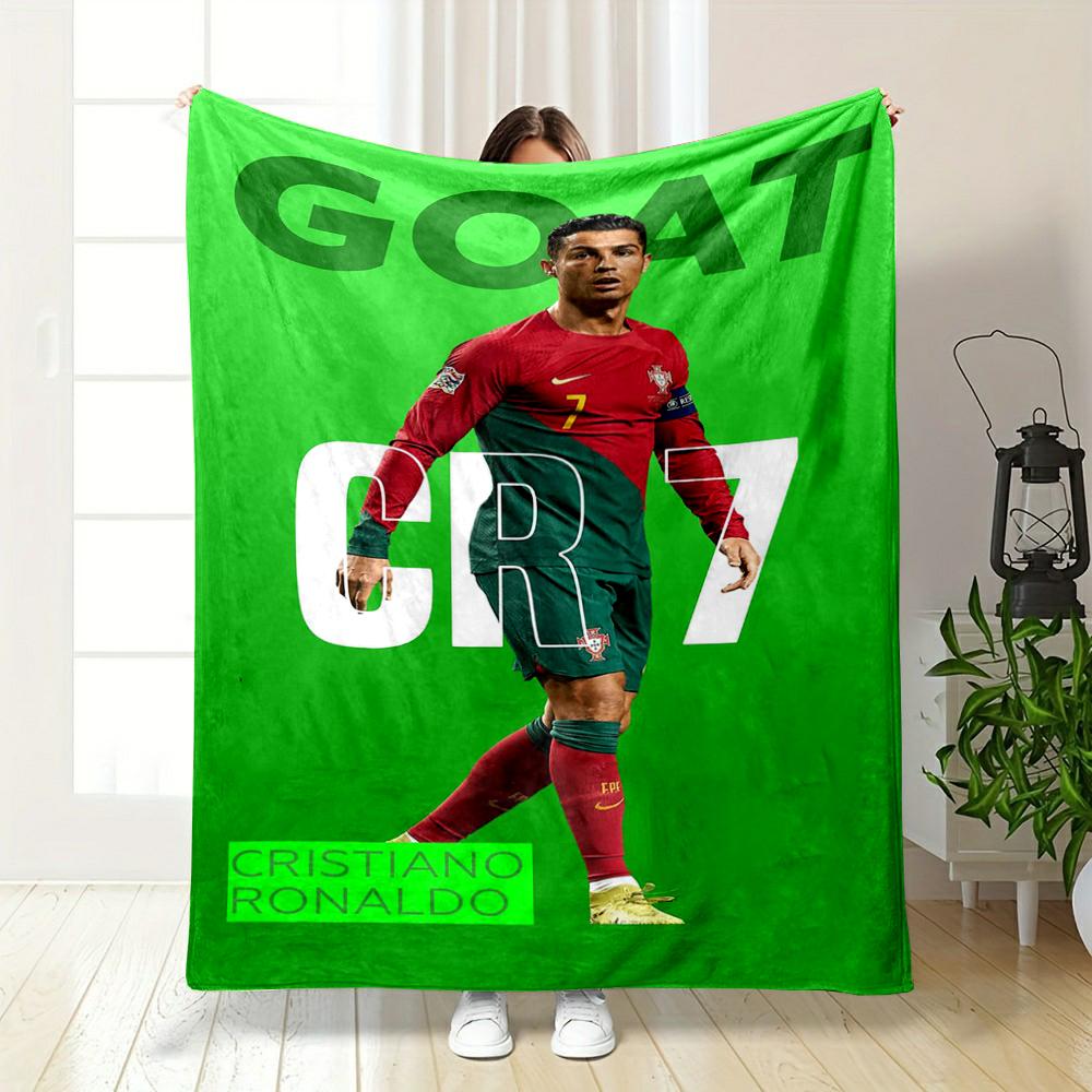 "Green Gradient CR7 Football Warm blanket Design Flannel blanket for bedroom, living room, sofa, and nap sofas"