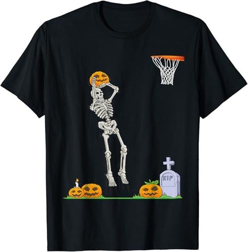 Funny Skeleton Basketball Halloween Pumpkin T-Shirt Unisex T-Shirt L
