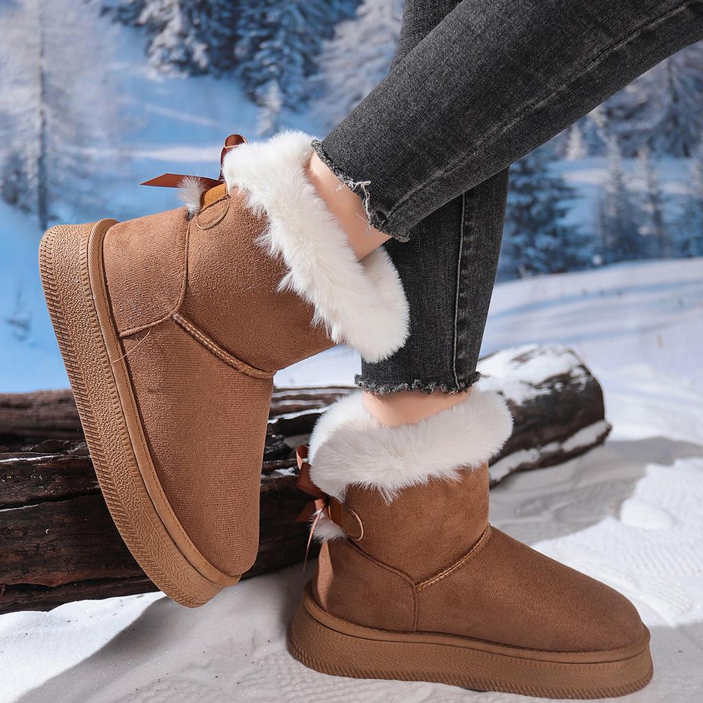 2025 Winter New Fleece Thickened Bread Shoes, Wool Cotton Shoes, Thick Soles, Heightened, Non-slip and Warm Snow Boots