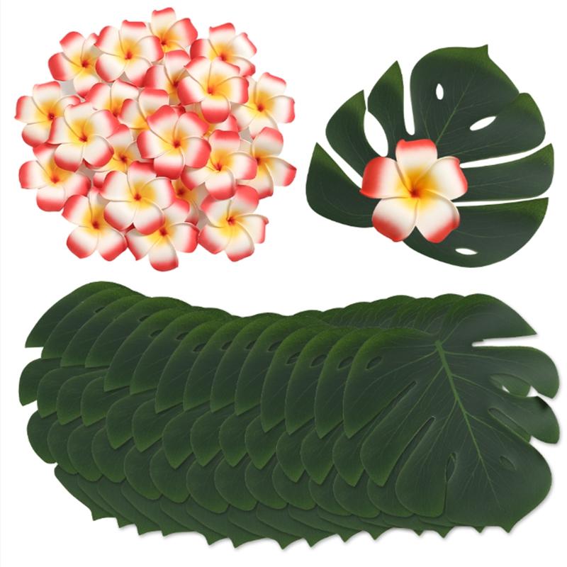12Pcs Artificial Flowers Palm Leaves Simulation Plumeria Fale Flowers for Hawaiian Tropical Party Home Decor Wedding Decortion