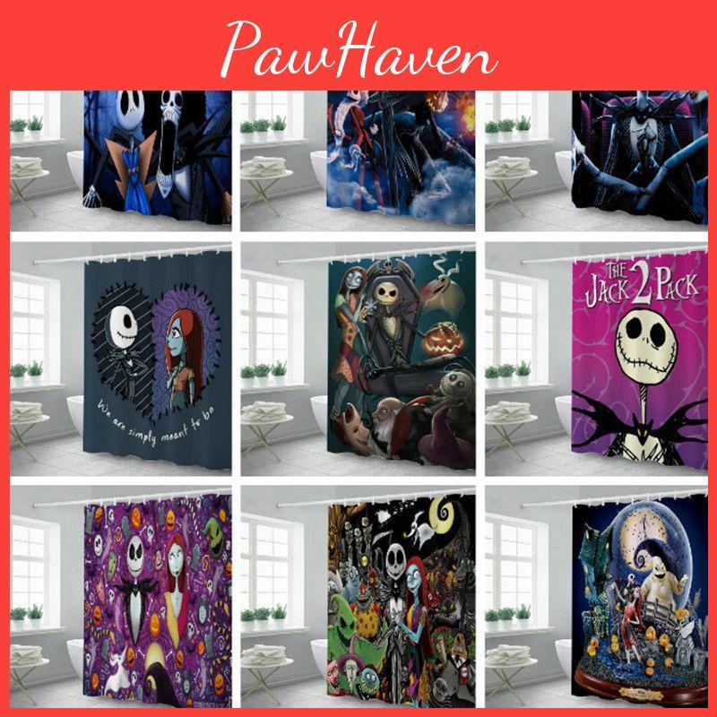 Vibrant And Colorful The Nightmare Before Christmas Shower Curtain With Hooks For Bathrooms