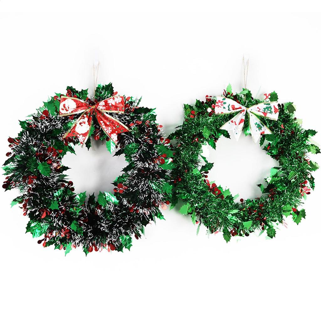 Outdoor Christmas Wreath Bow Ornament Red And Green Strips Christmas Decorations Wreath For Winter Festival New Year