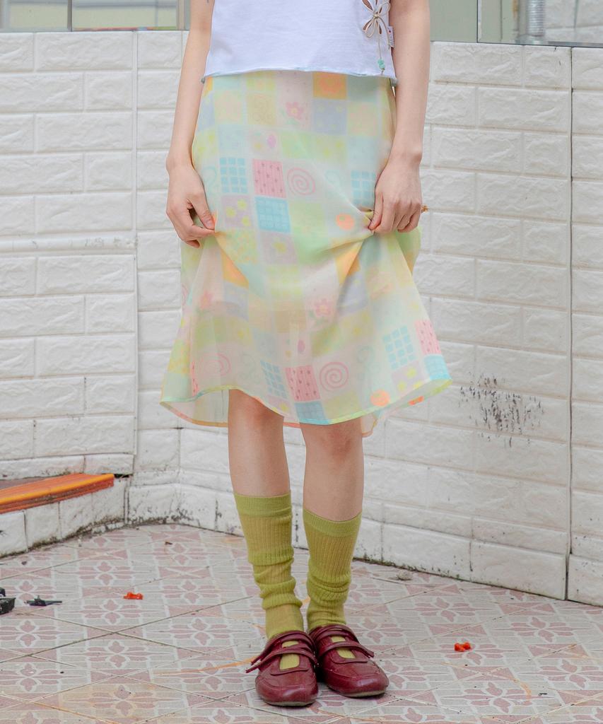RuNaKi'Hu' Wxsk018 Natsu Omokage Chiffon Midi Skirt (Multi Check)