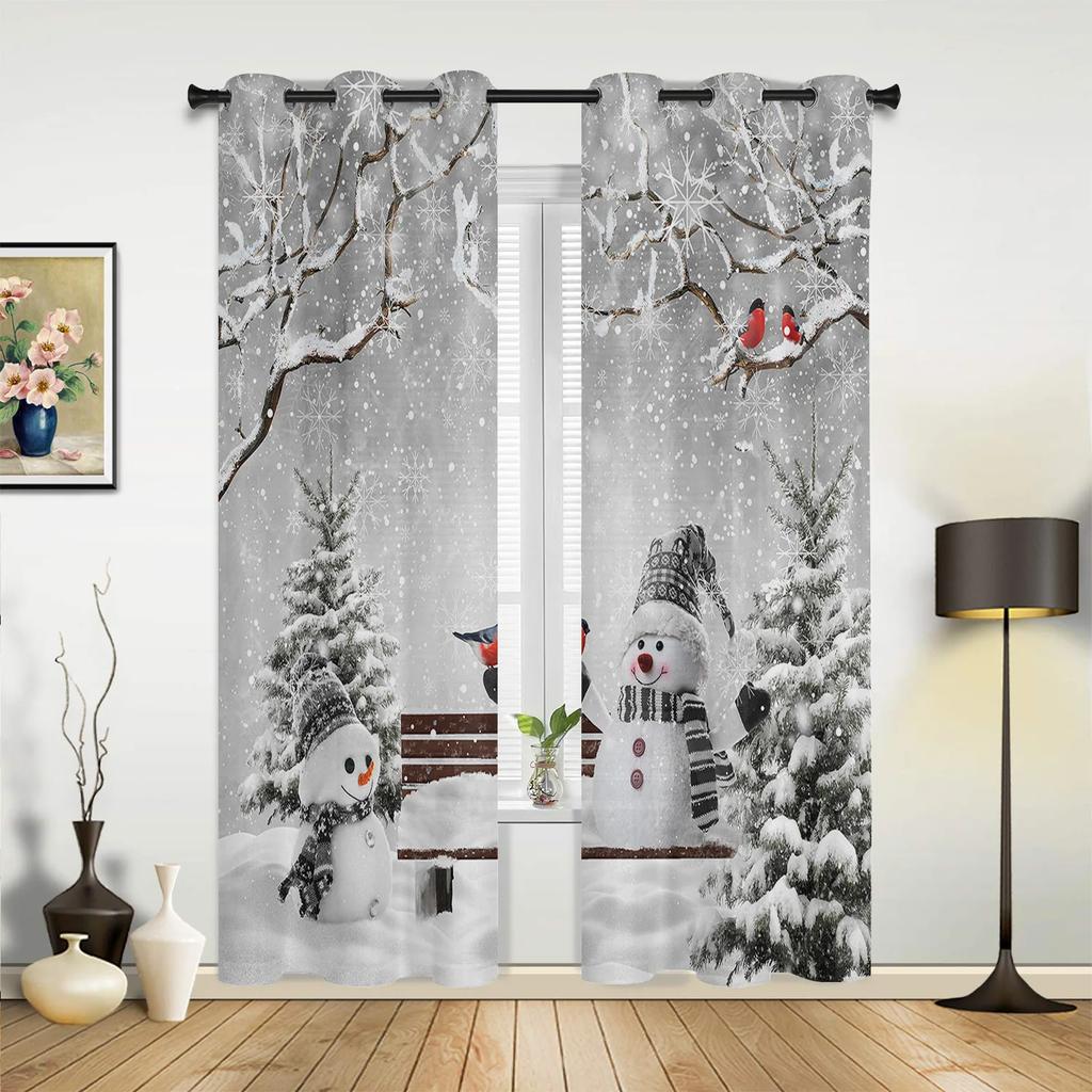 Jul Snømann Snøscene Rosa Hus Vindusgardiner Dekor For Hjem Soverom Kjøkken Stue Ornament Julegaver Navidad