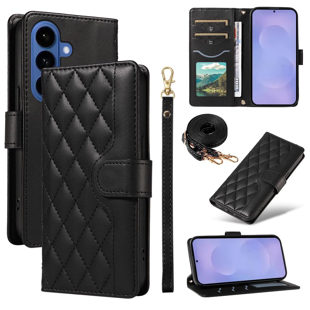 For Samsung Galaxy S26/S26 Pro Wallet Case Rhombus Leather Phone Cover with Strap