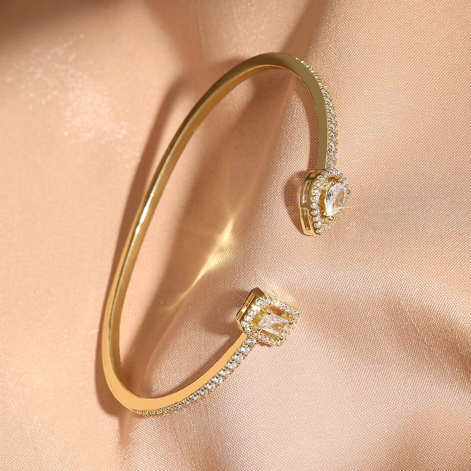 Luxury Geometry Gold Color Cuff Bangles For Women Fashion Cubic Zirconia Bracelets INS Party Everyday Jewlery.