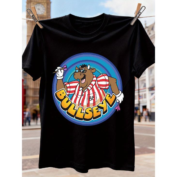 Men S Retro Bullseye Game Show T-Shirt | Vintage British TV Show Design with Bullseye Logo & Dartboard Graphic, Casual Short Sleeve Round Neck Tee S чёрный