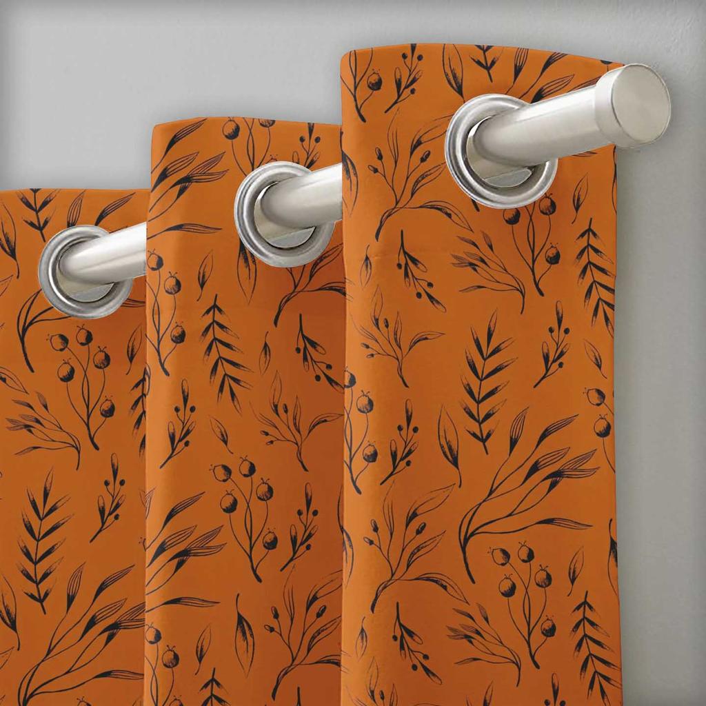 S4sassy Cotton Duck Blueberry Leaves Orange Set of 2 Panel Eyelet Bed Room Door Curtains Drapes- 54x108
