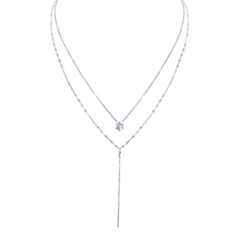 Luxurious Y-Tassel Diamond Necklace: Double-Layer Titanium Steel Choker with Sparkling Details for Women