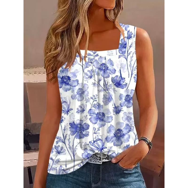QICED Women s Fashion Casual Sleeveless Square Collar Blouses & Shirts S