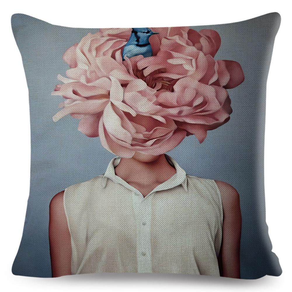 Sexy Flower Feather Women Cushion Cover Decor Harajuku Aesthetics Lady Double Print Pillowcase for Sofa Home Linen Pillow Case