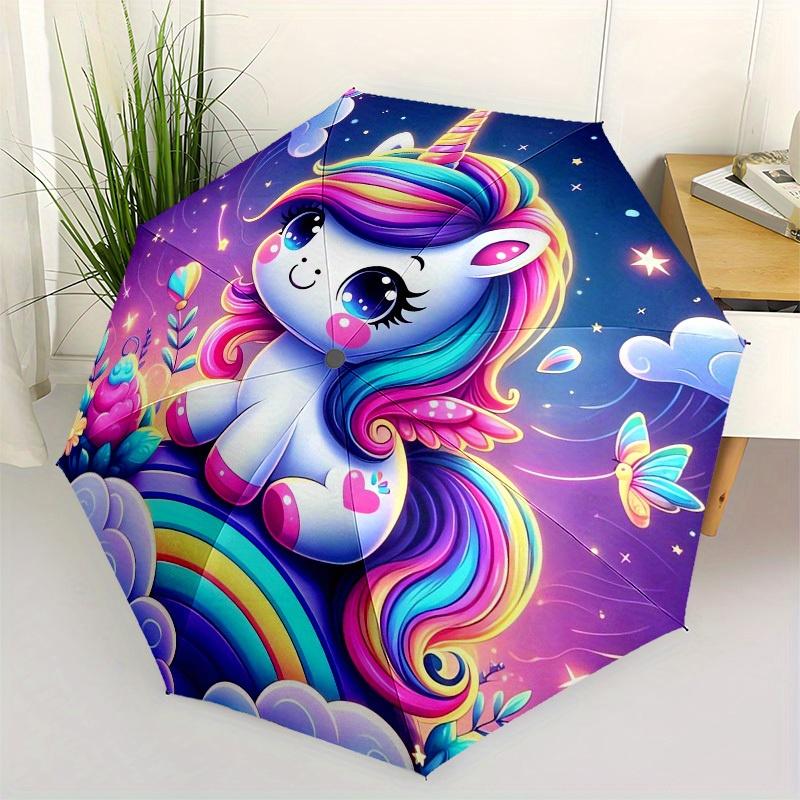 

1pc Rainbow Unicorn Fantasy Umbrella with Plastic Handle,Suitable for All Seasons Home Travel Outdoor UmbrellaB1826
