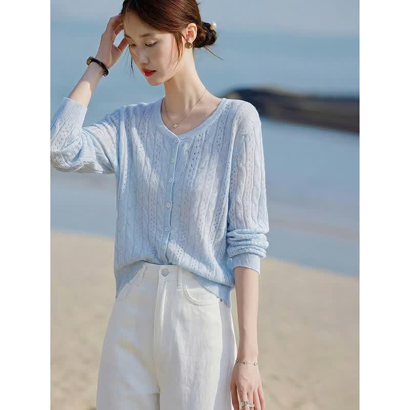 Women s Hollow Out Knit Cardigan One Size