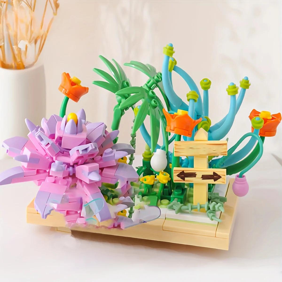 

DIY bouquet potted building blocks toys, creative scene decoration parts, desktop model ornaments nice gifts for girls