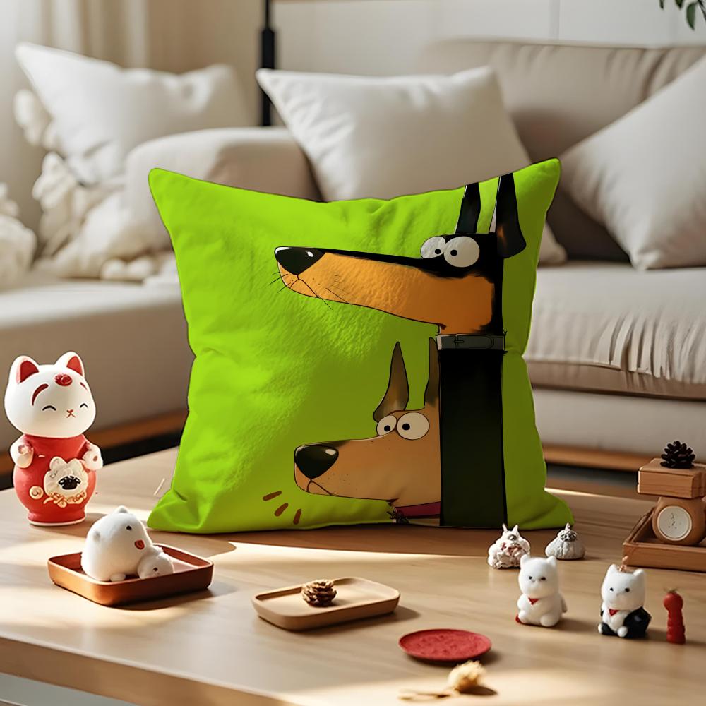 

Cartoon Doberman Pinscher Pillow Case Antidustmite Pillowcase Invisible Zipper Silky Short Plush Sofa Cushion Cover 30X30cm