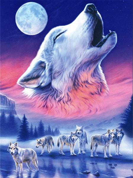 Peinture de diamant complète 5d à faire soi-même, broderie d'animaux, perceuses carrées et rondes, forêt, clair de lune, loup, mosaïque, décoration de meubles, cadeau de loisirs