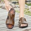 Fashion Genuine Leather Sandals Men Flat Sole Solid Color Exposed Toe Breathable Non Slip Outdoor Beach Sandals Large Size 37-46