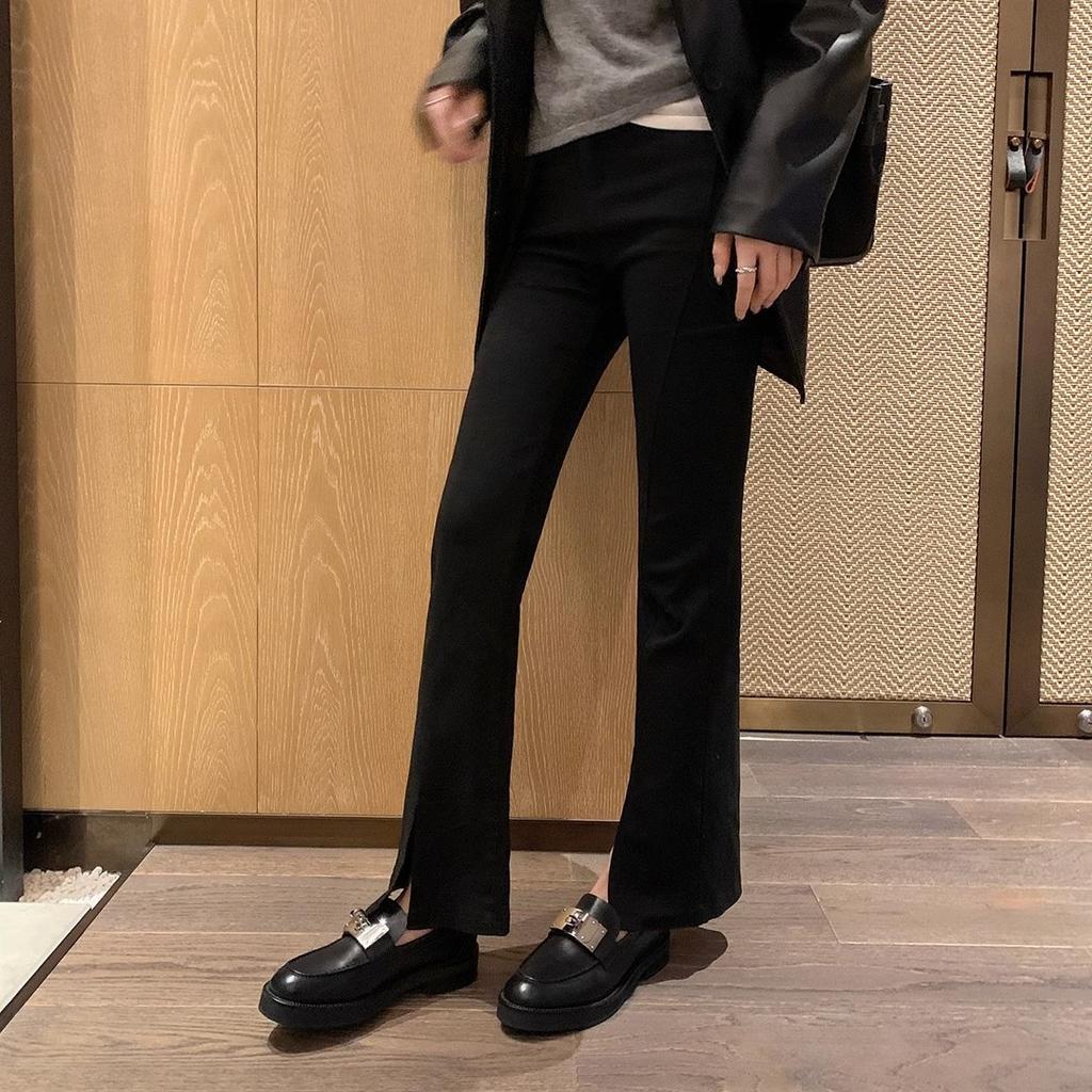 Spot second hair! Fashion versatile new metal lock leather thick heel lazy loafer single shoes women's small leather shoes autumn