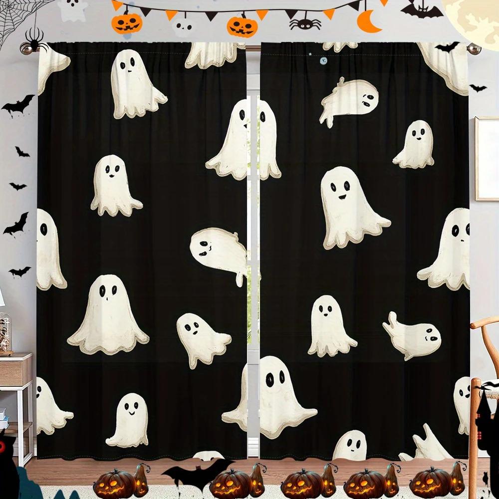 2 Stück - Halloween Gothic-Stil Bedruckte Vorhänge, Stangentaschenvorhänge, Heimdekorationen, Raumdekorationen