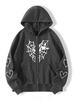 Spider Web Heart Print Fleece-Lined Zipper Hoodie for Men and Women - Autumn/Winter Collection.