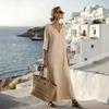 Loose Maxi Dress for Women,  3/4 Sleeve Button Up V Neck Casual Long Dress, Summer Flowy Beach Sundress