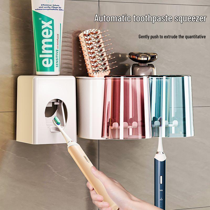 Electric Toothbrush & Mouthwash Cup Holder - No-Drill Wall-Mounted Multi-Functional Bathroom Organizer.