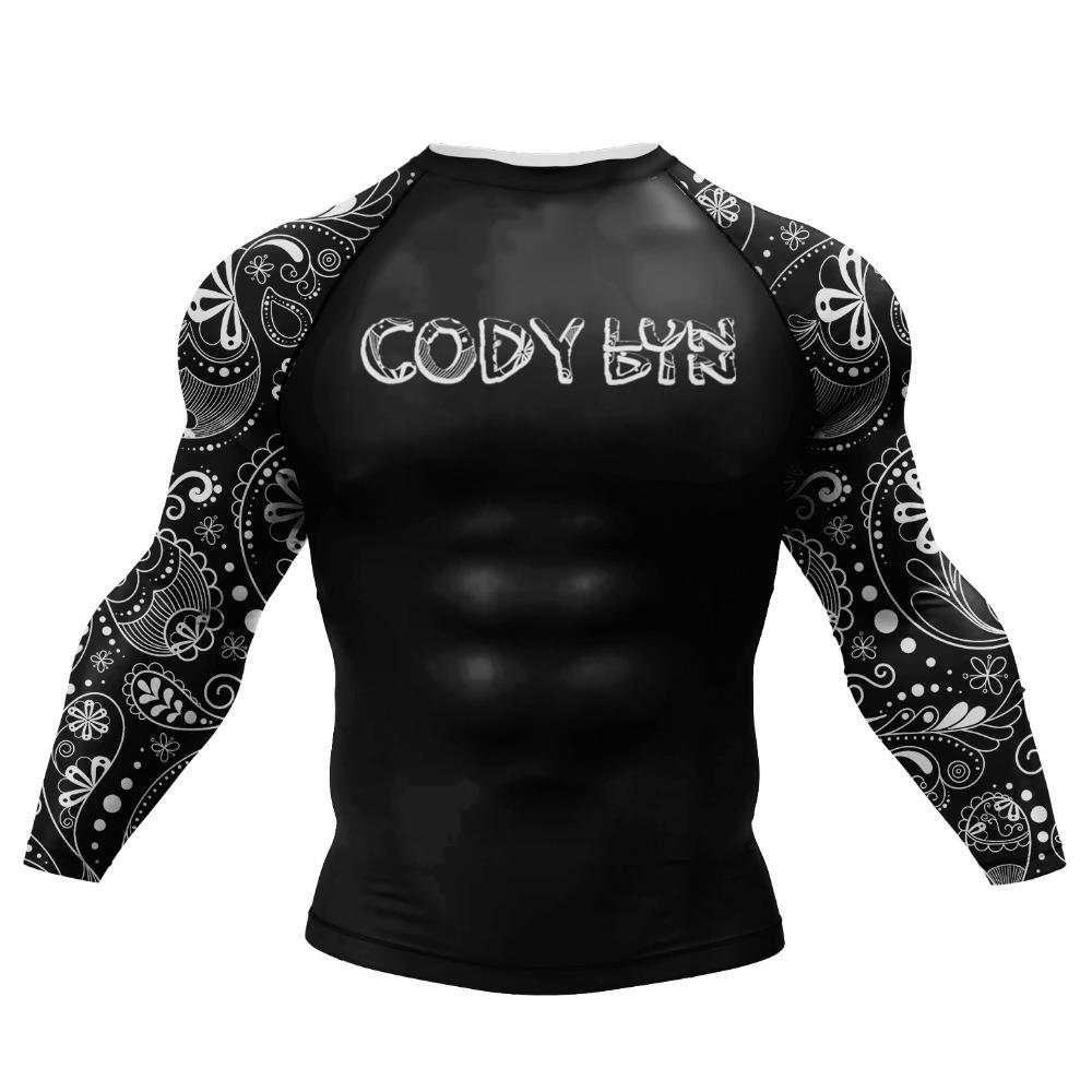 ETST28 Cody Lundin Worstelen BJJ Jiu Jitsu Rash Guard Voor Mannen 3D Sublimatie Tattoo Strakke Lange Mouw kickboksen Jersey XL