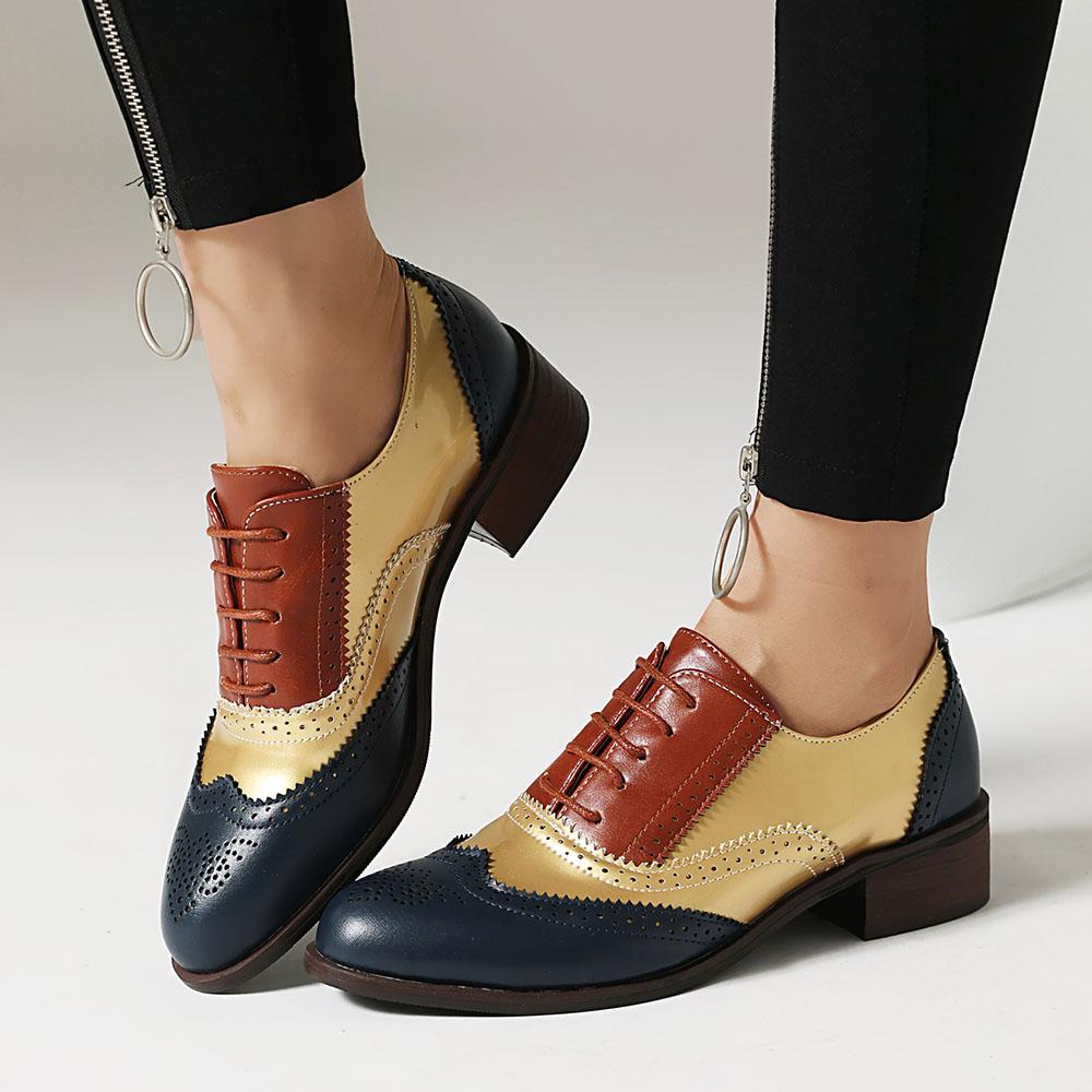 

Большие размеры 48 женские туфли-лодочки контрастного цвета со шнуровкой и ажурным вырезом, нарядные туфли на толстом каблуке с круглым носком, удобная повседневная обувь 41