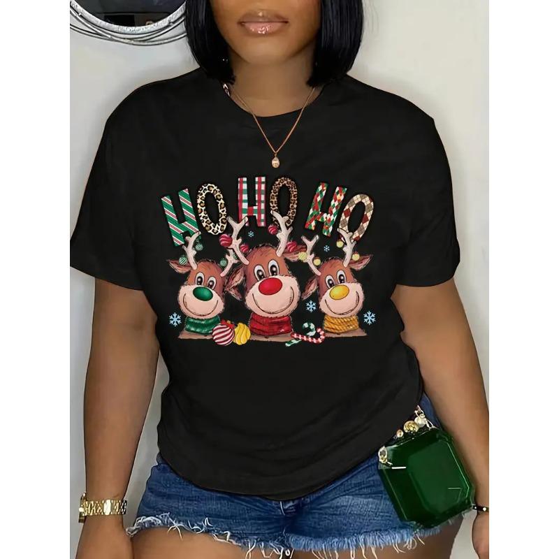 Summer Christmas Printed Women's Loose Casual Round Neck Pure Cotton Short Sleeved T-Shirts Women’s