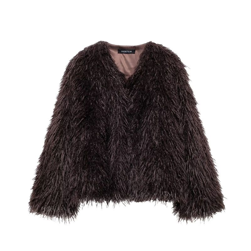 Kaslead New Arrival Women's Clothing Fashion Style Stylish Simple and Versatile Artificial Fur Effect Short Coat