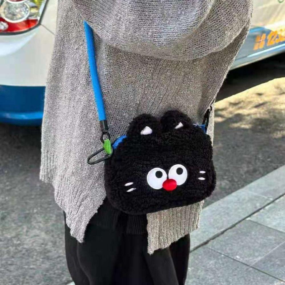 

Animal Black Cat Plush Shoulder Bag Tote Bag Phone Purse Bag Fashion Cartoon Crossbody Bag Daily чёрный