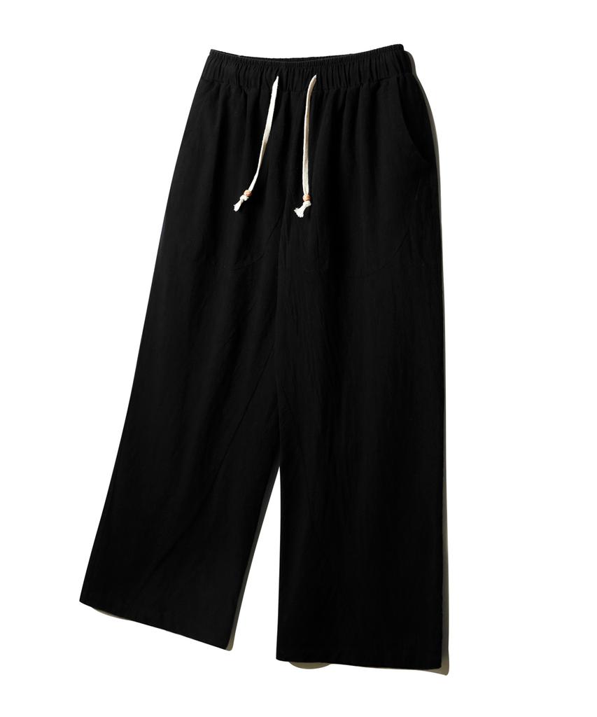 ALVINCLO Linen-Like Semi-Wide Elastic Waist Pants Dlx2915 (3 Colors)