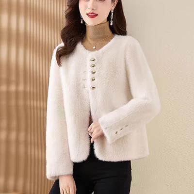 Casaco Chic de Pele Falsa de Visão Inverno Casual Casaco Curto Outerwear Macio para Senhoras