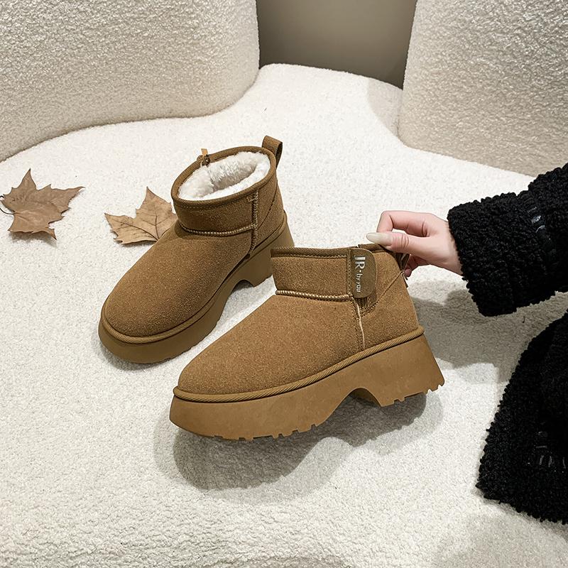 fashion 2024 New Classic Thickened Fluff Women's Snow Boots Leather Warm Ankle Boots Women Winter Ladies Shoes Chunky  Platform Shoes